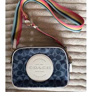 Coach Jamie Camera Bag Signature Jacquard Navy White Rainbow C2822